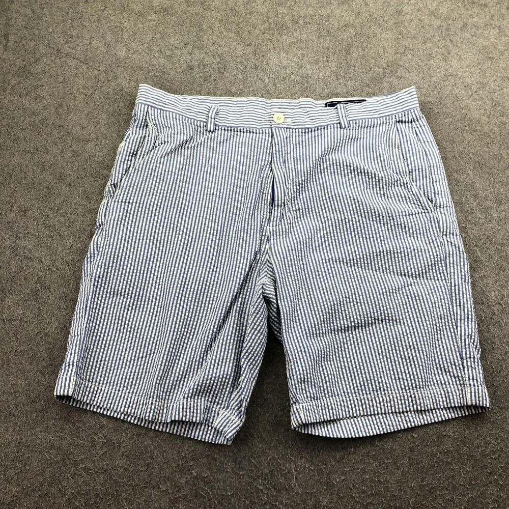 Vineyard Vines Shorts Mens 36 Blue Striped Chino Flat Front 10 Inseam Seersucker